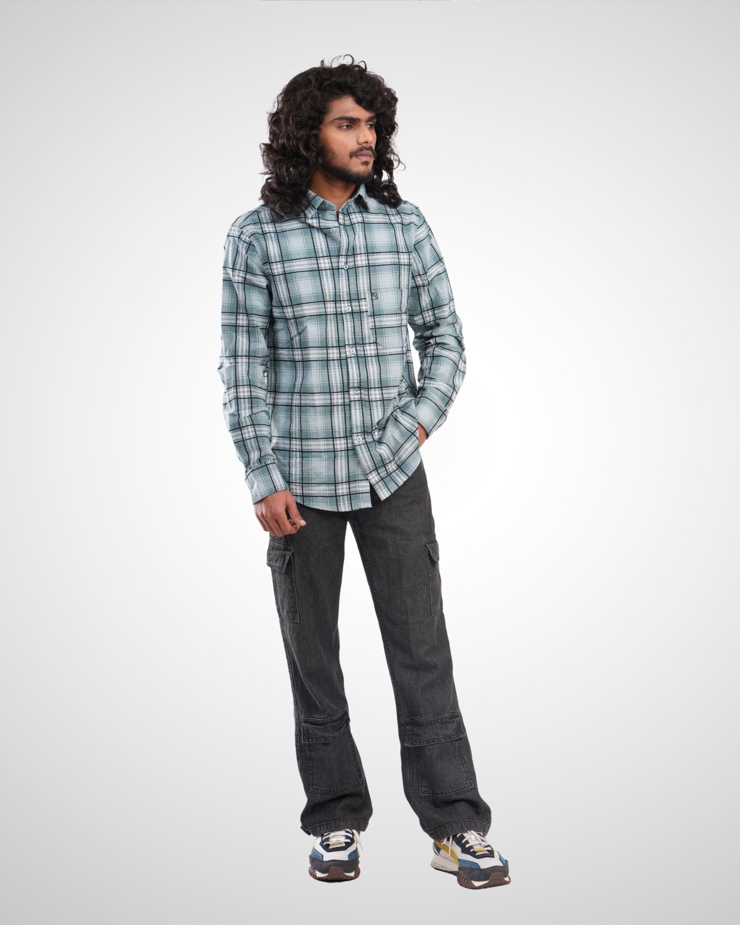 Teal Channel Boddu Checked Cotton Shirt