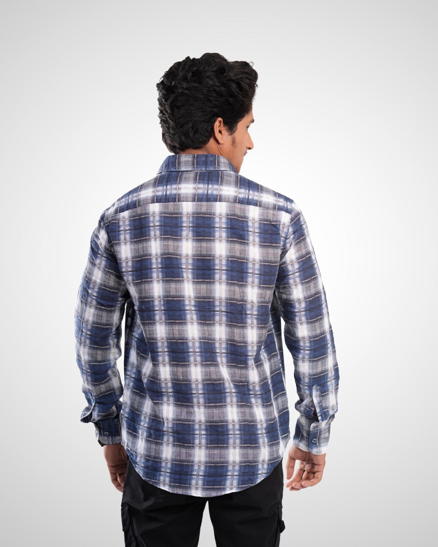 Blue Dobby Checked Cotton Shirt